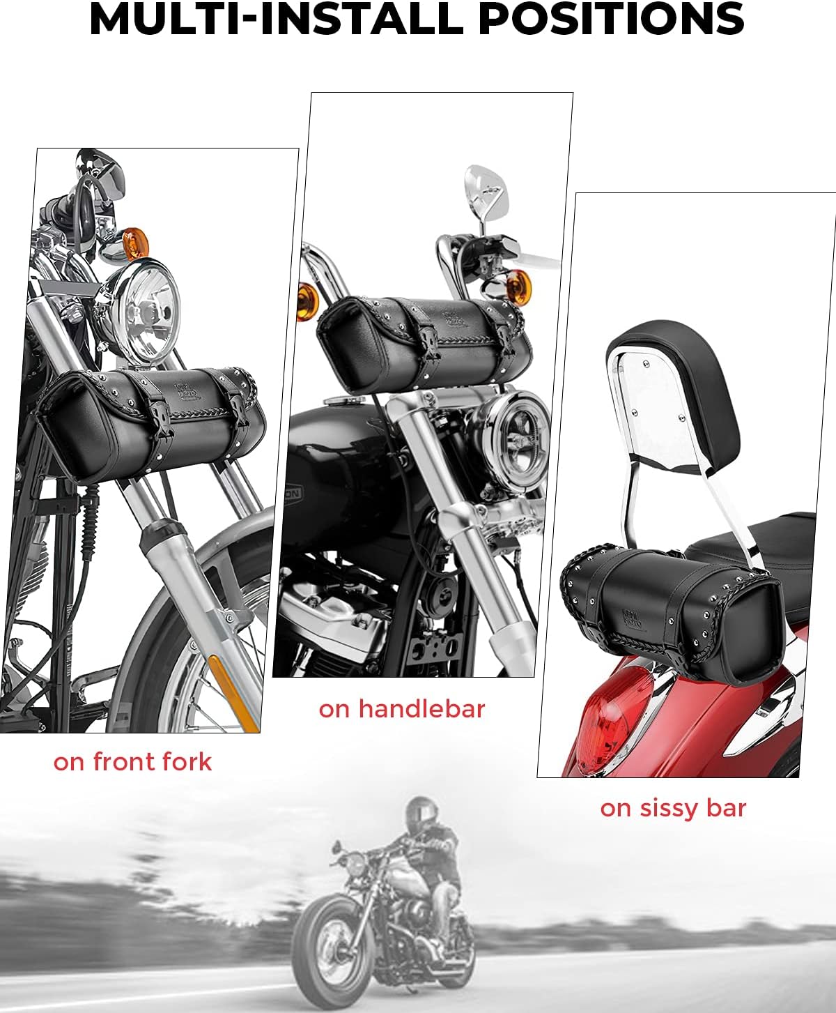 KEMIMOTO Motorcycle PU Leather Handlebar Roll Bag - 3