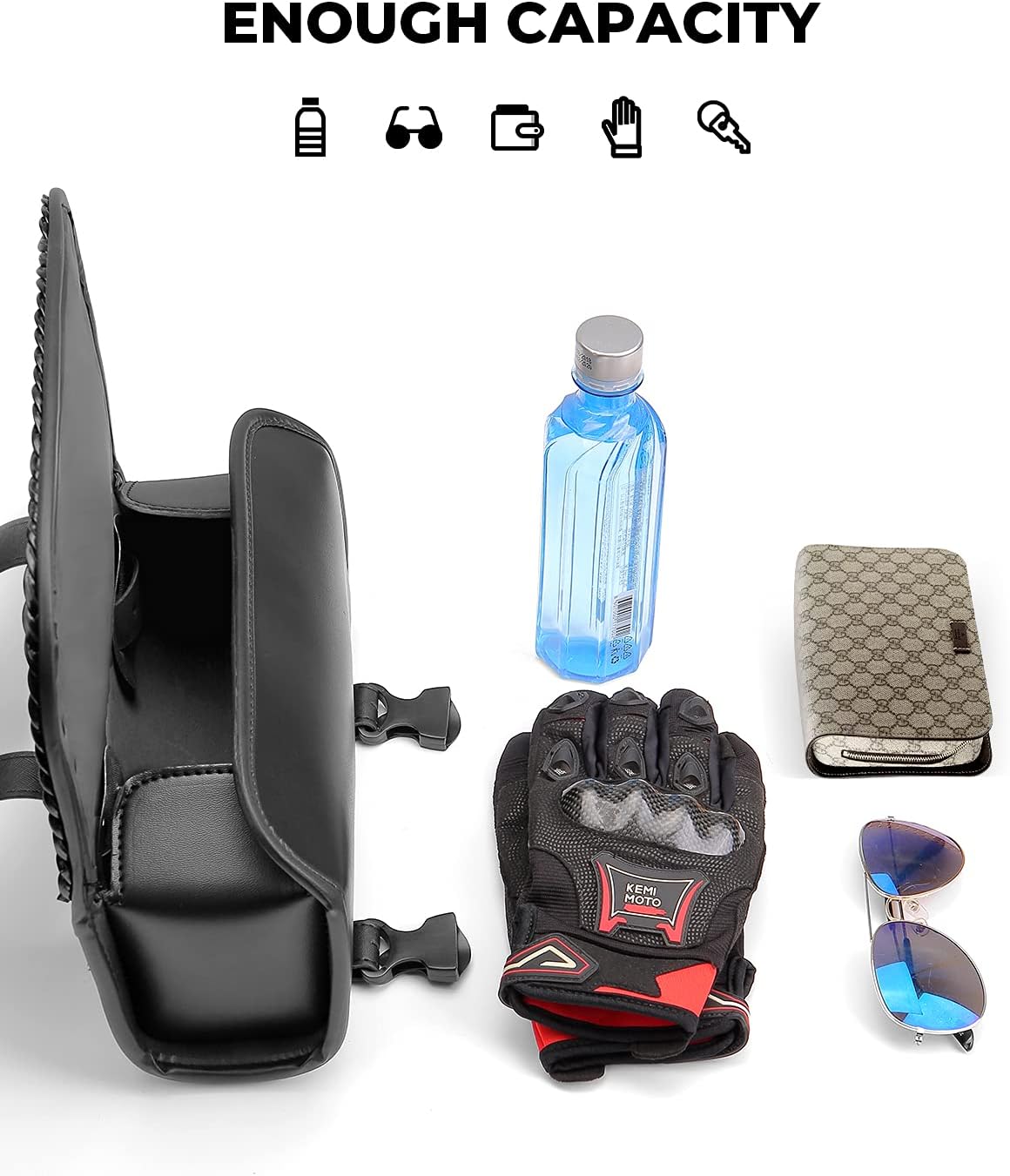KEMIMOTO Motorcycle PU Leather Handlebar Roll Bag - 4