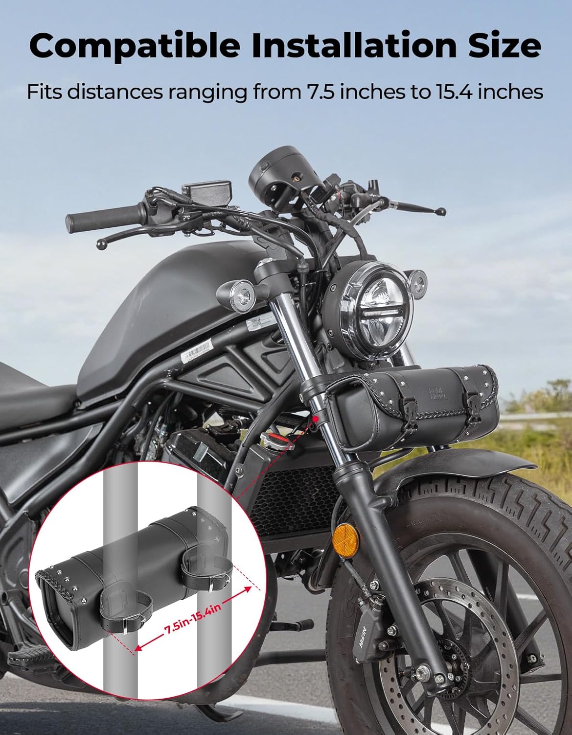 KEMIMOTO Motorcycle PU Leather Handlebar Roll Bag - 5