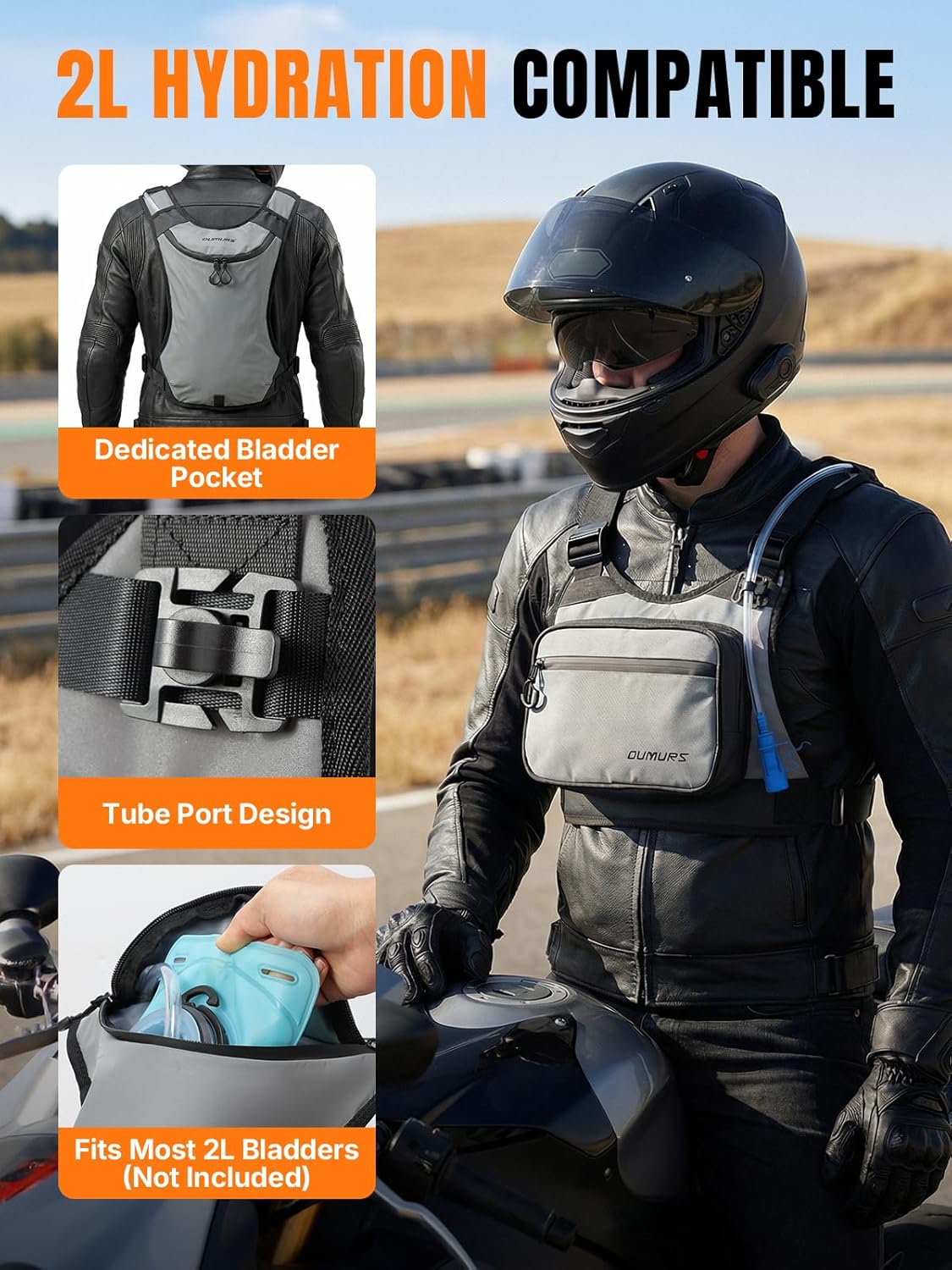 Oumurs Reflective Motorcycle Chest Hydration Bag view 2