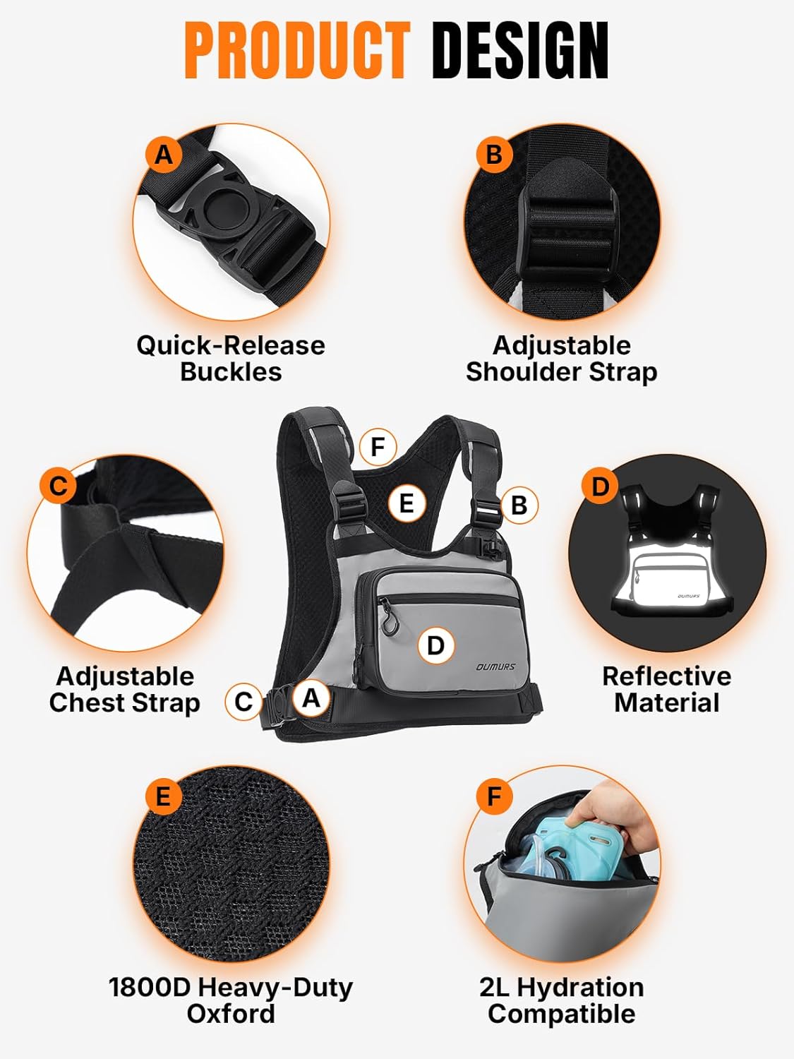 Oumurs Reflective Motorcycle Chest Hydration Bag view 3