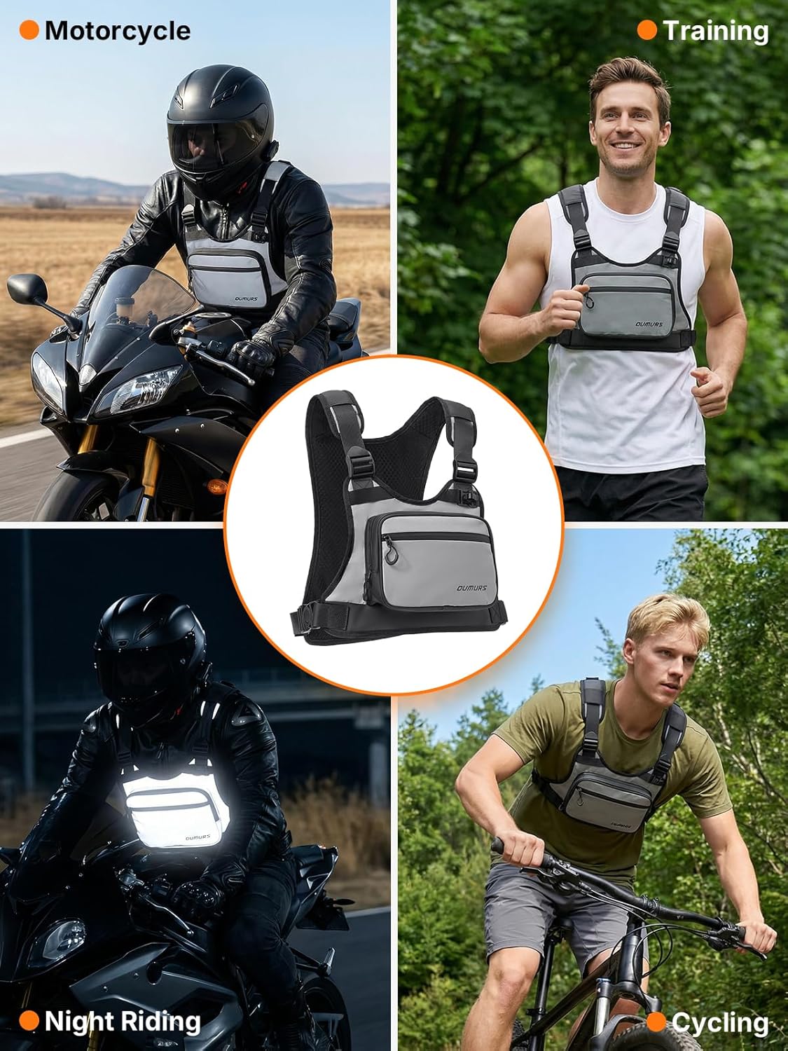 Oumurs Reflective Motorcycle Chest Hydration Bag view 4