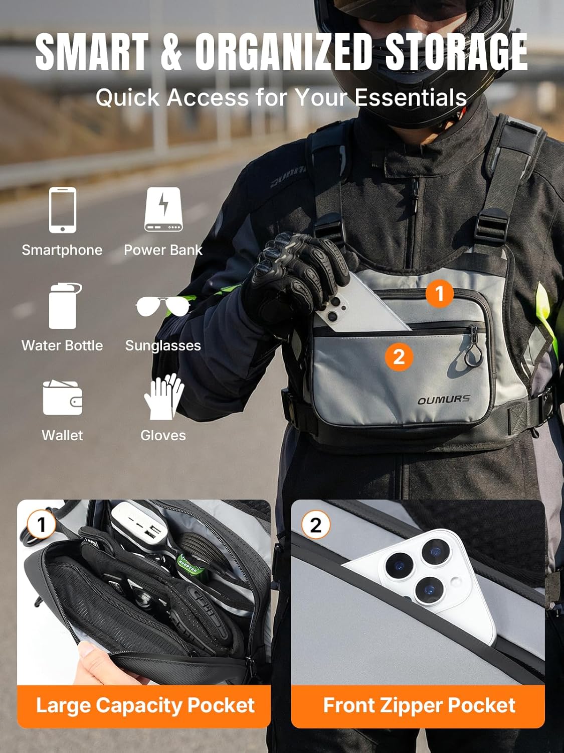 Oumurs Reflective Motorcycle Chest Hydration Bag view 5