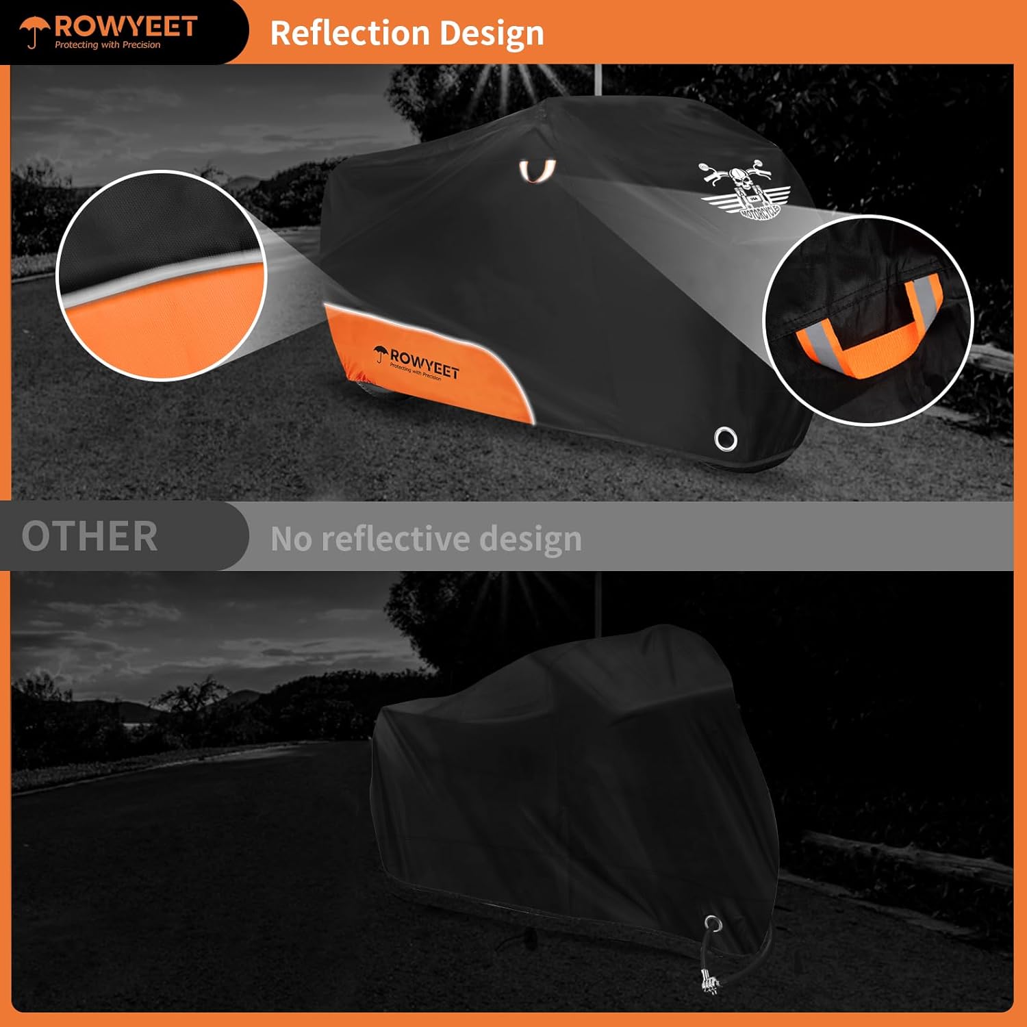 ROWYEET 210D Waterproof Reflective Motorcycle Cover view 2