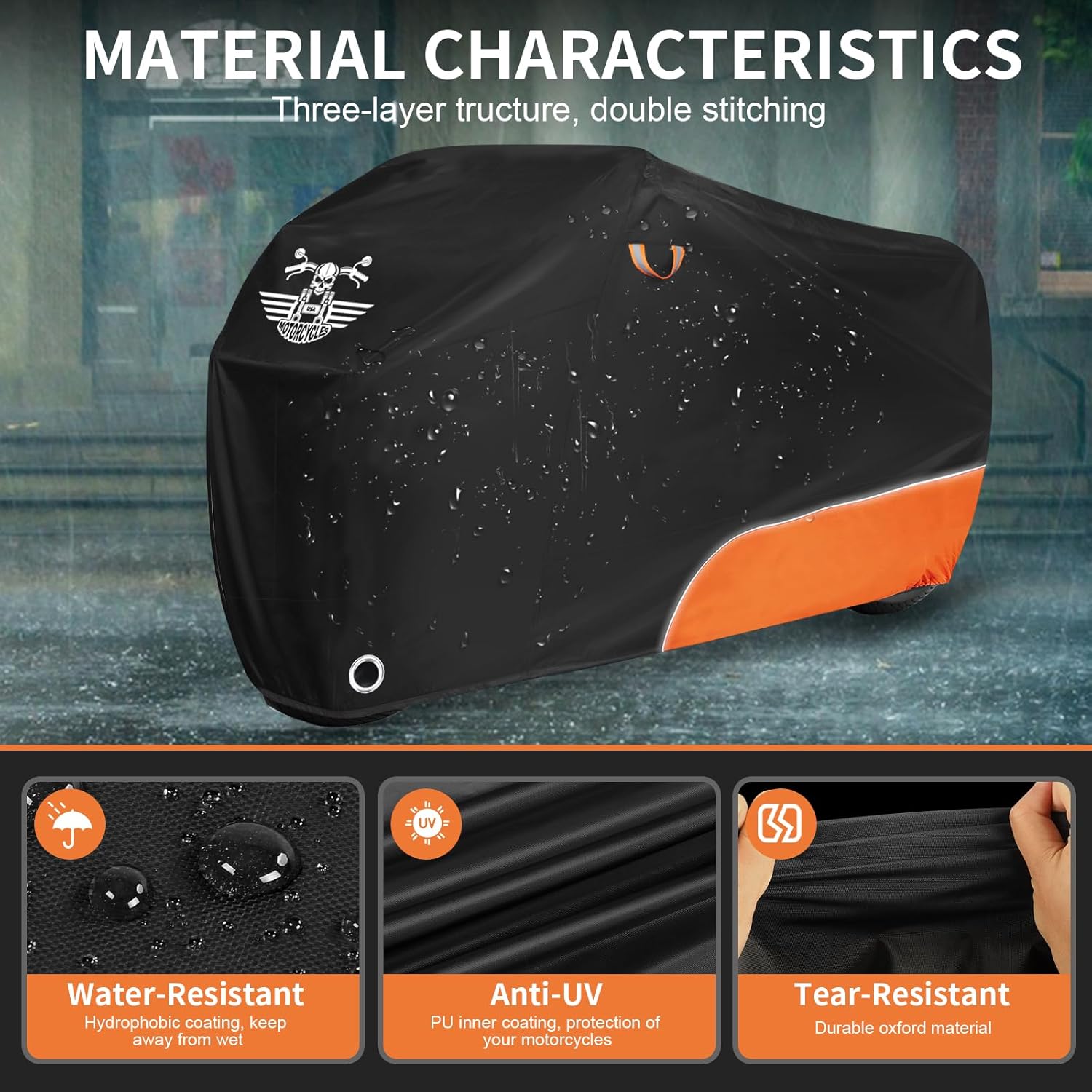 ROWYEET 210D Waterproof Reflective Motorcycle Cover view 3