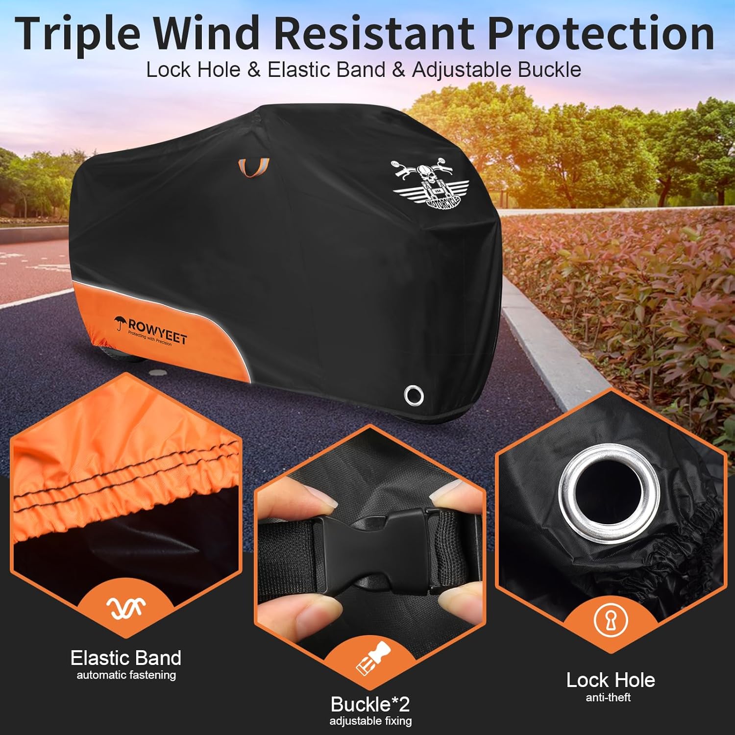 ROWYEET 210D Waterproof Reflective Motorcycle Cover view 4