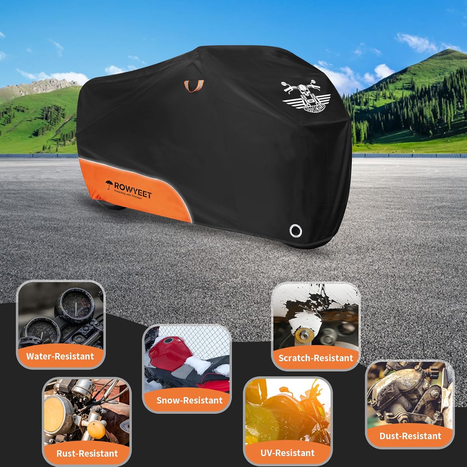ROWYEET 210D Waterproof Reflective Motorcycle Cover view 5