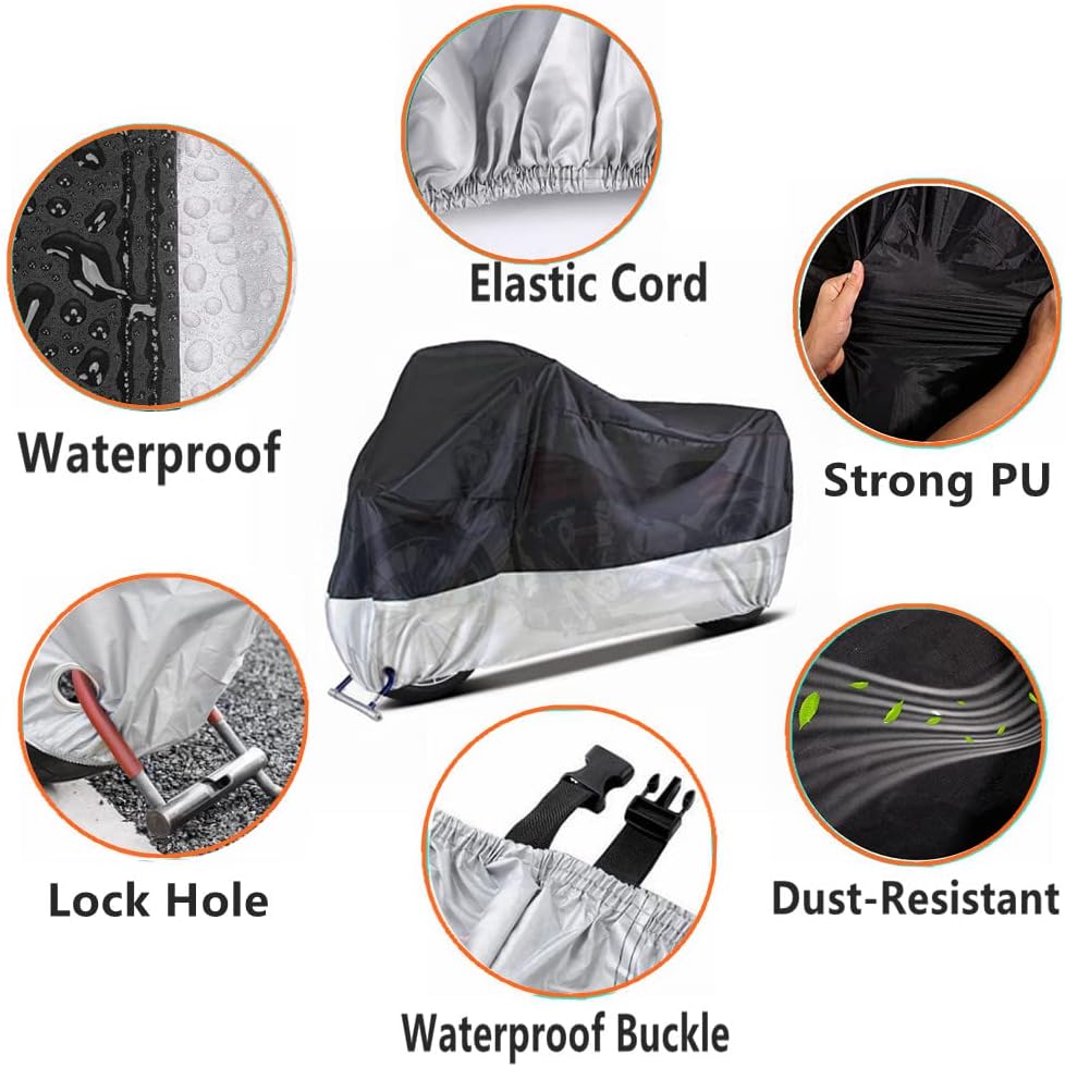 YOTOM Waterproof Motorcycle Cover w/ Lock-Holes - 4