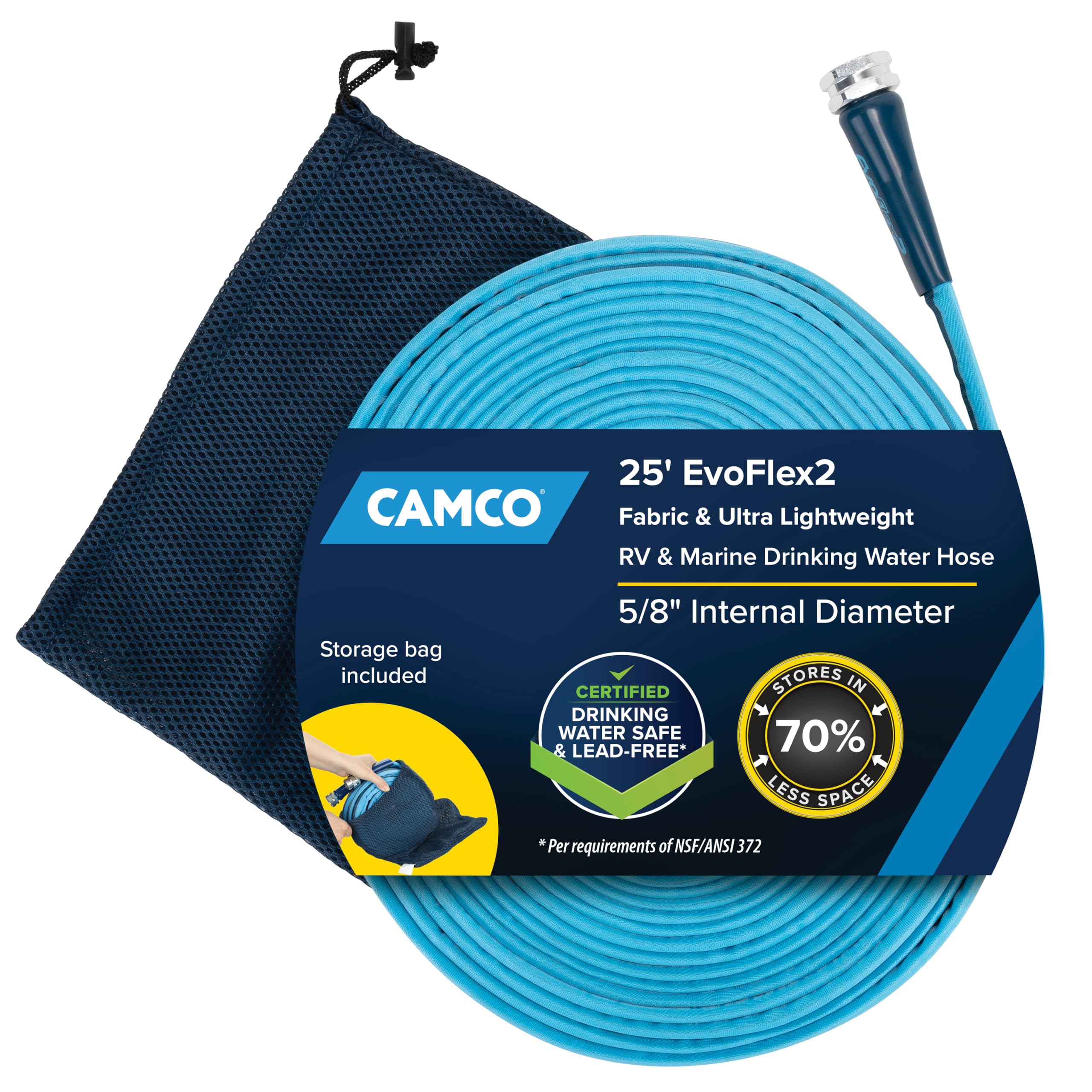 Camco EvoFlex2 25-ft Drinking Water Hose - RV Drinking Water Hose Reinforced with Fabric & Ultra Lightweight - Contains No Lead, No BPA & No Phthalate - Abrasion Resistant (22577) 25-Foot Expandable Fabric