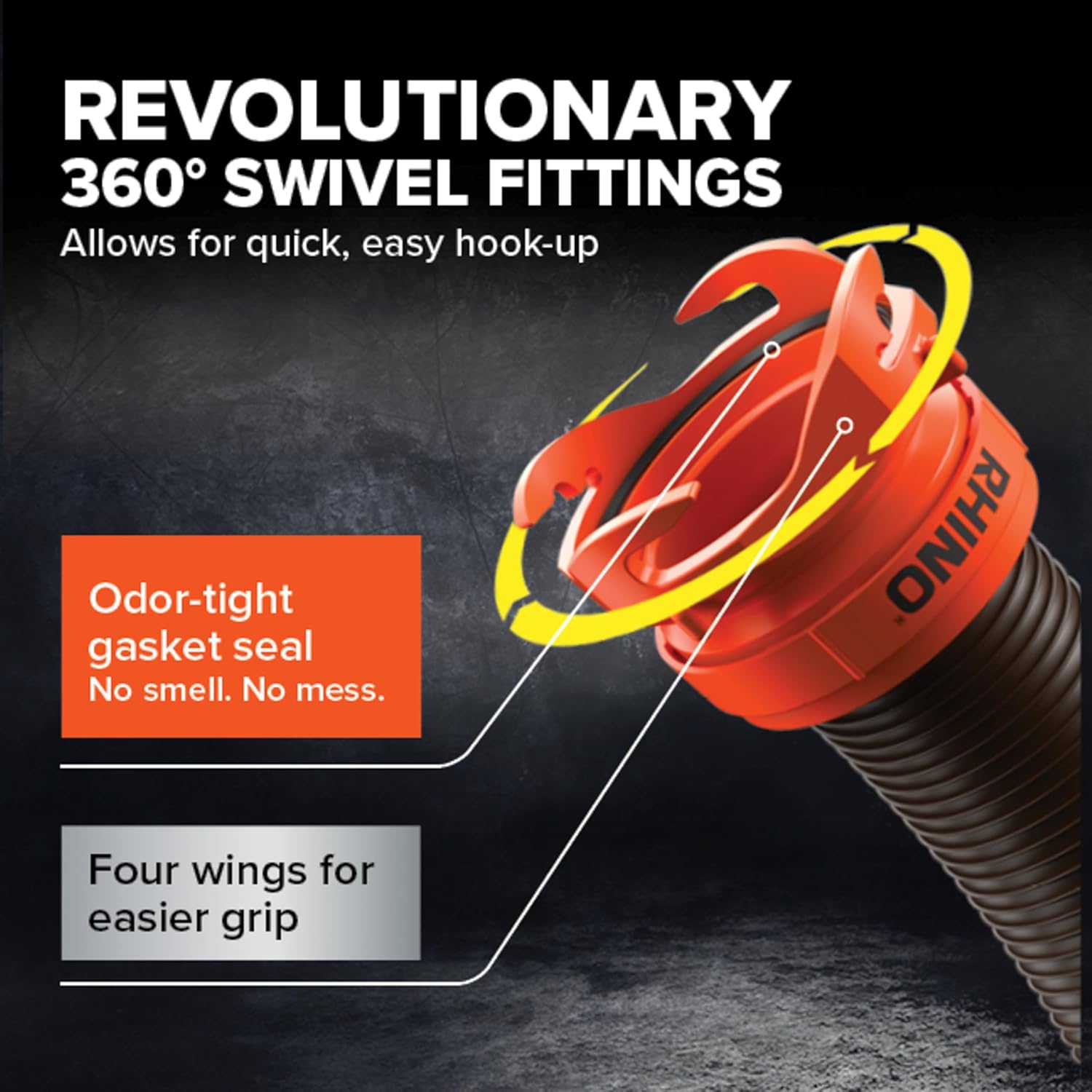 Camco RhinoFLEX 15-Ft RV Sewer Hose Kit - Features Clear Elbow Fitting w/Removable 4-in-1 Adapter - Connects to 3” Slip or 3”/3.5”/4” NPT Threaded Sewer Connection (39770) 15' Rhino Sewer Hose - 3