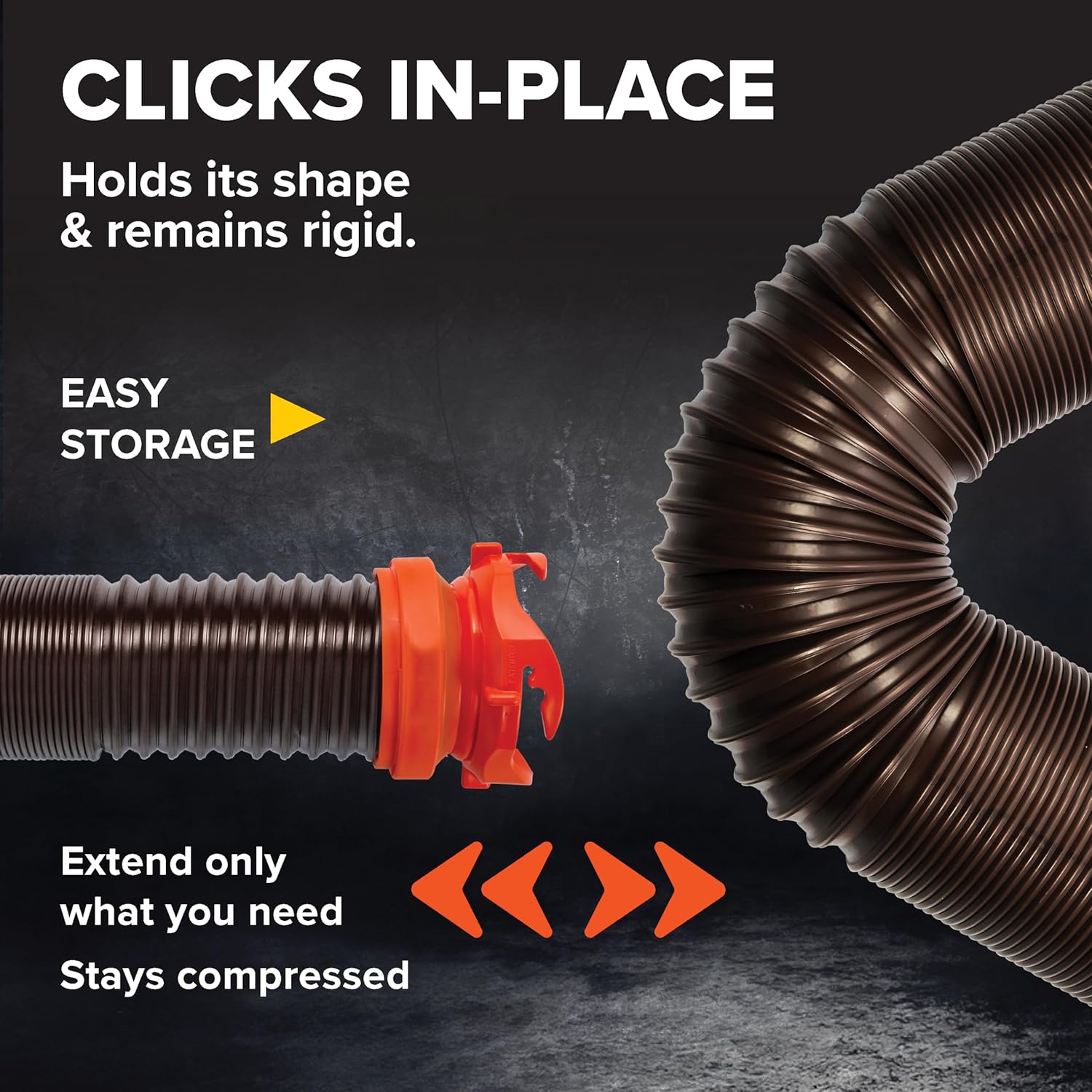 Camco RhinoFLEX 20-Ft RV Sewer Hose Kit - Features Clear Elbow Fitting w/Removable 4-in-1 Adapter - Connects to 3” Slip or 3”/3.5”/4” NPT Threaded Sewer Connection (39742) 20' Rhino Sewer Hose view 2