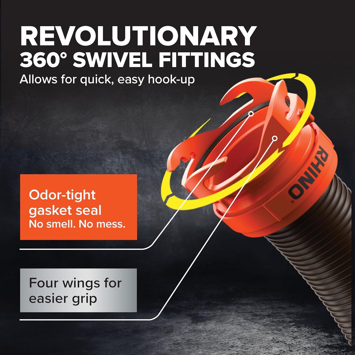 Camco RhinoFLEX 20-Ft RV Sewer Hose Kit - Features Clear Elbow Fitting w/Removable 4-in-1 Adapter - Connects to 3” Slip or 3”/3.5”/4” NPT Threaded Sewer Connection (39742) 20' Rhino Sewer Hose view 3