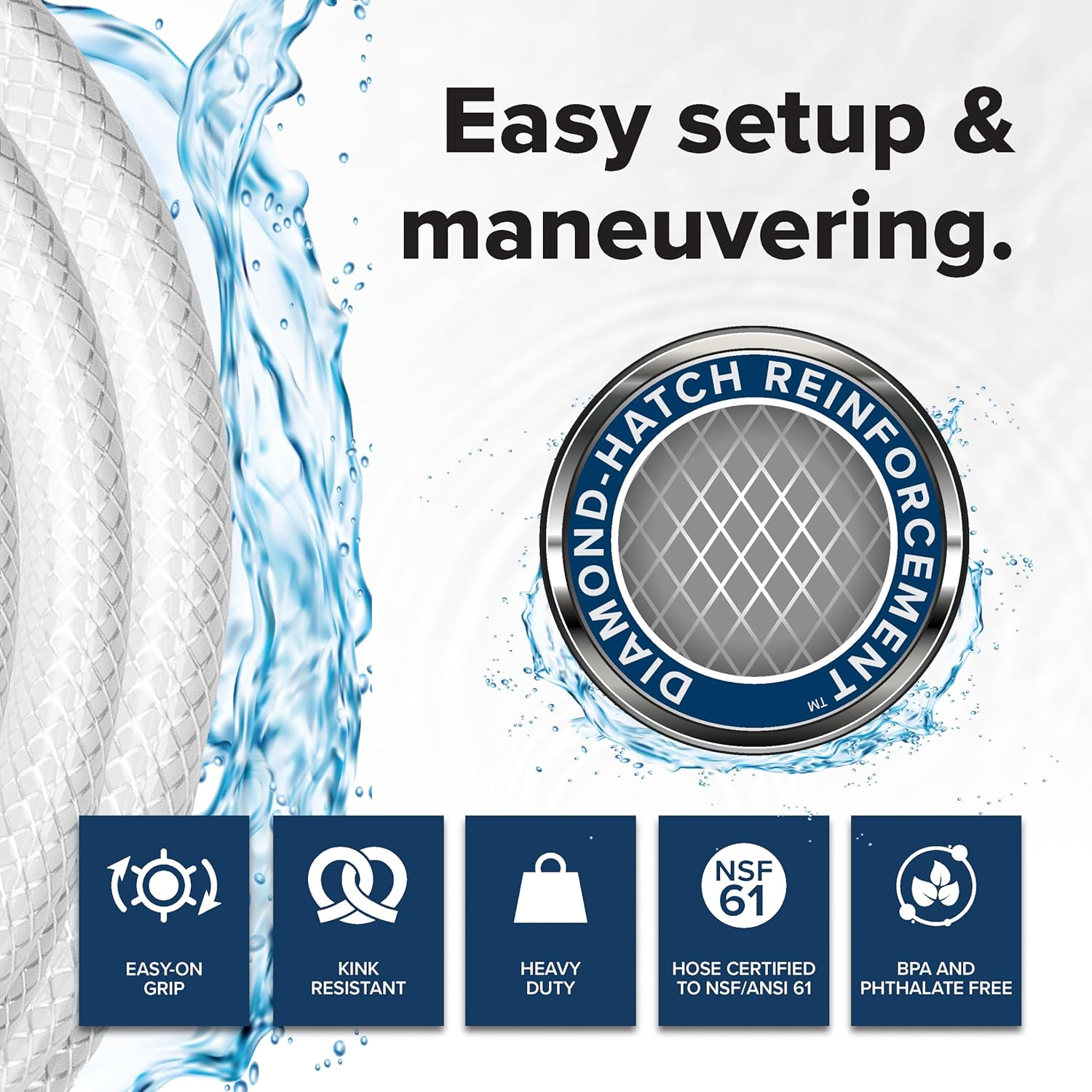 Camco TastePURE 25-Ft Water Hose - RV Drinking Water Hose Contains No Lead, No BPA & No Phthalate - Features Diamond-Hatch Reinforced PVC Design - 5/8” Inside Diameter, Made in the USA (22783) 25-Foot view 3