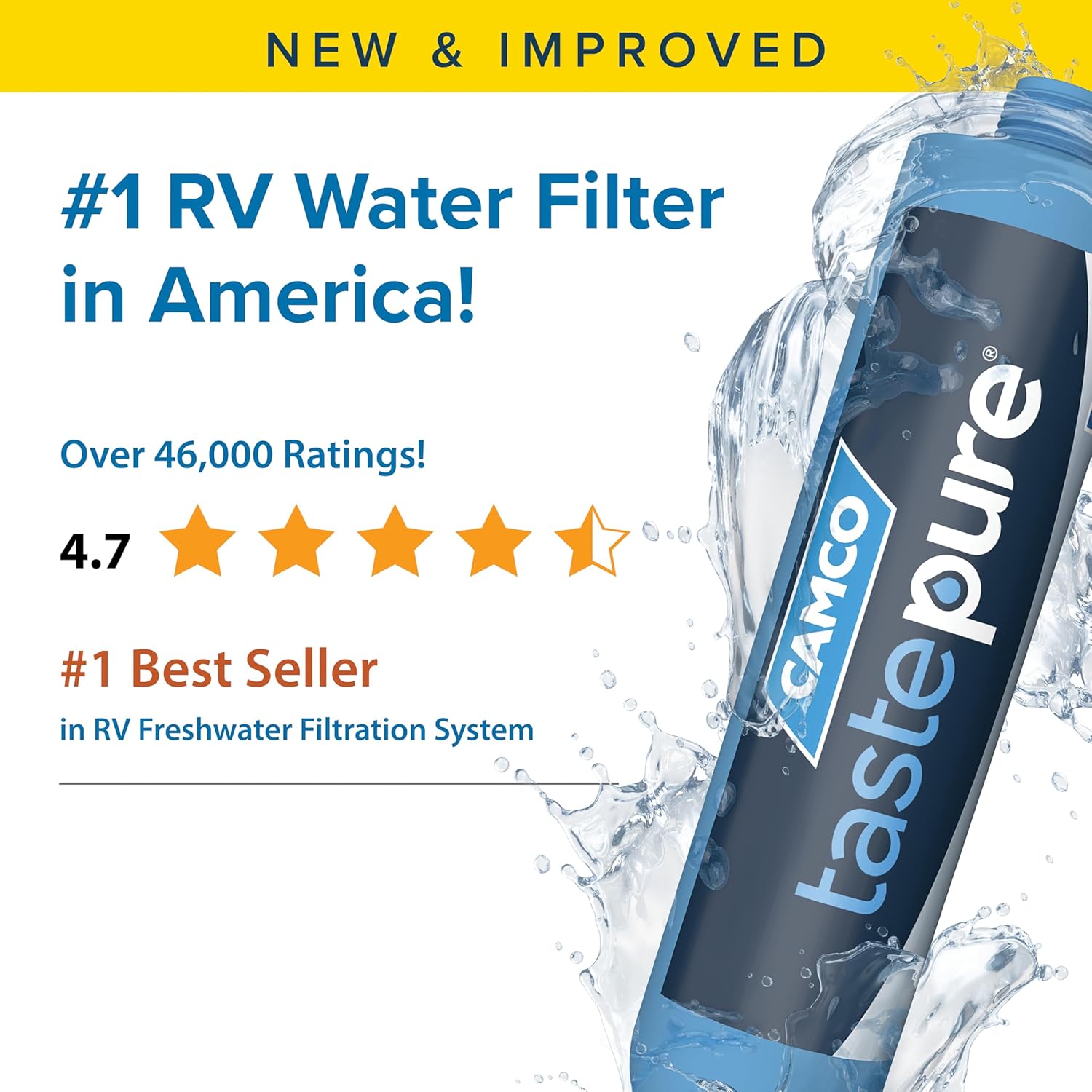 Camco Tastepure RV Water Filter - Advanced RV Inline Water Filter with Flexible Hose Protector - GAC & KDF Filtration - Made in USA - Camping Essentials for Fresh Drinking Water (40043) Standard Filter view 2