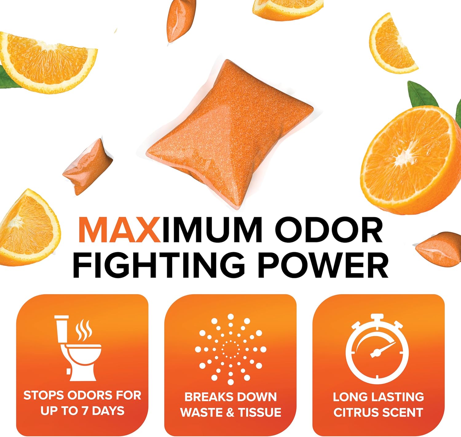 Camco TST MAX RV Toilet Treatment Drop-INs - Control Unwanted Odors & Break Down Waste and Tissue - Safe Septic Tank Treatment - Orange Scent, 30-Pack (41183) Orange 30 Count (Pack of 1) view 3