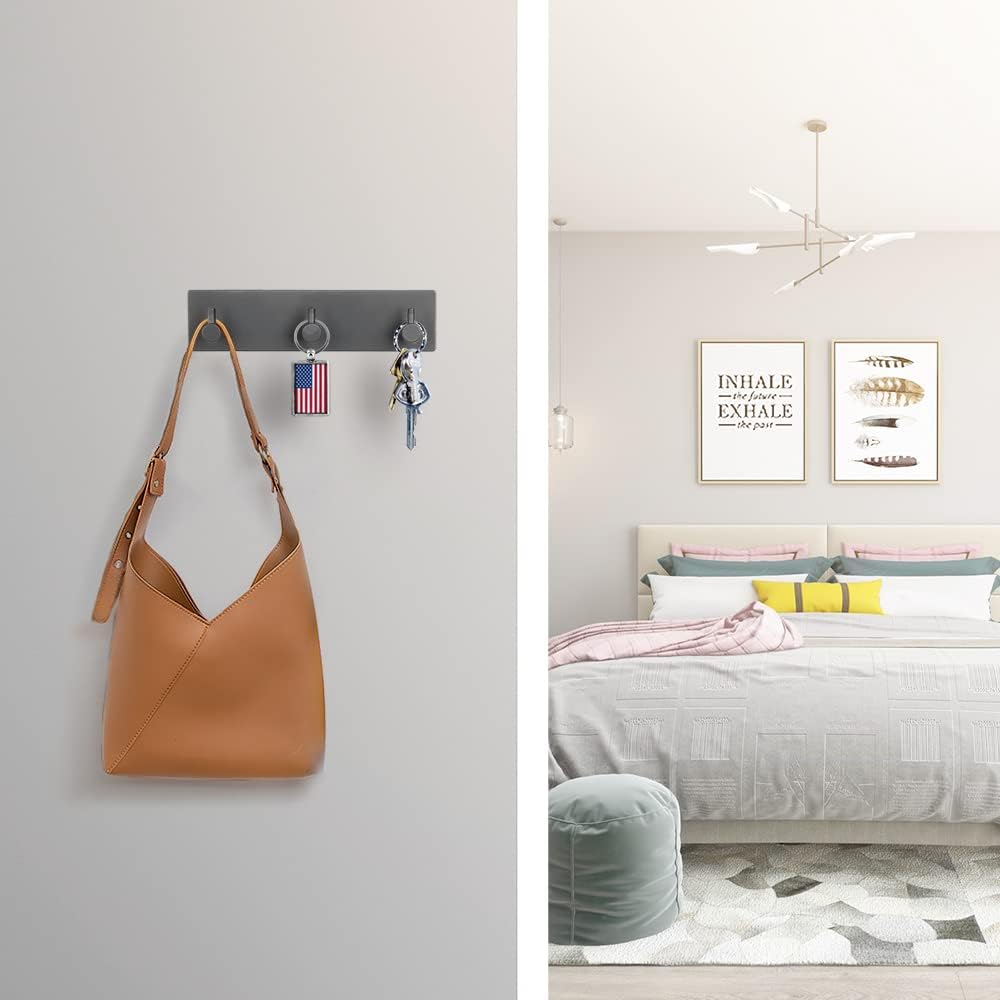 Key Holder for Wall with 2 Self-Adhesive Tapes, No Damage Key Holder Rack for Wall with 3 Key Hooks for Entryway, Door, Bathroom, Kitchen(Black) 3 Hooks view 2