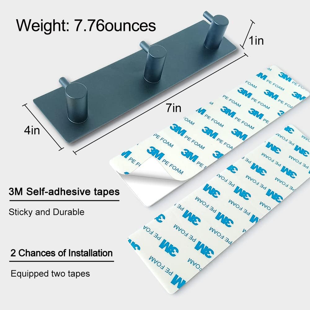 Key Holder for Wall with 2 Self-Adhesive Tapes, No Damage Key Holder Rack for Wall with 3 Key Hooks for Entryway, Door, Bathroom, Kitchen(Black) 3 Hooks view 5