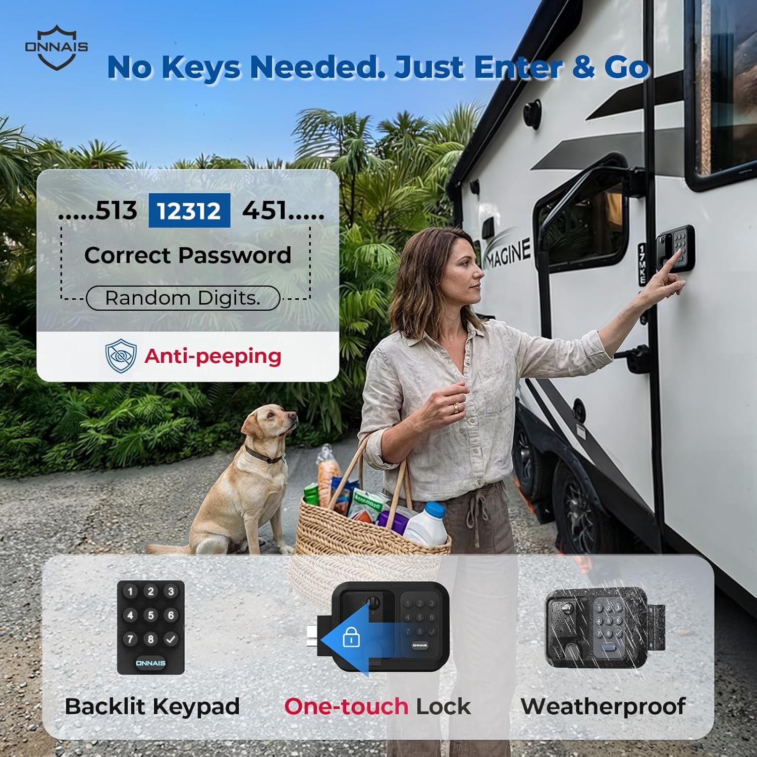 ONNAIS Full Metal RV Keyless Entry Door Lock with Password & Remote, Fits Most Trailers and 5th Wheels, Ideal Gifts for RV Owners - 4