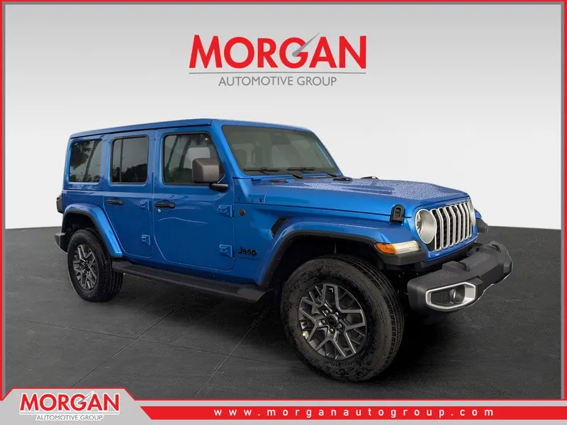 2026 Jeep Wrangler Sahara in Blue — front three-quarter view