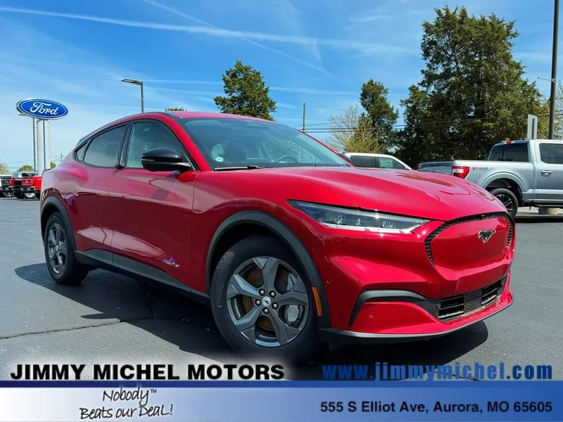 2023 Ford Mustang Mach-E Select in Red Metallic — front three-quarter view