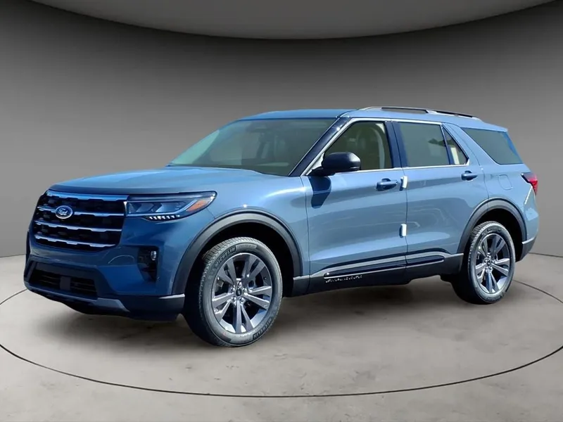 2026 Ford Explorer Active in Vapor Blue — front three-quarter view