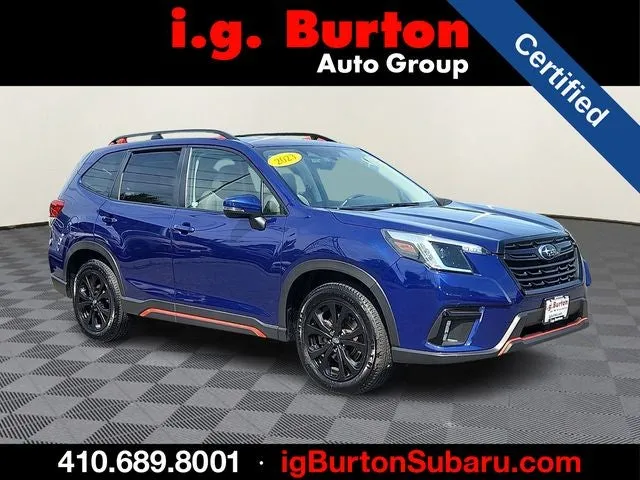 2023 Subaru Forester Sport in Sapphire Blue Pearl — front three-quarter view