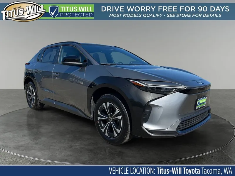 2023 Toyota bZ4X XLE in Precious Metal — front three-quarter view