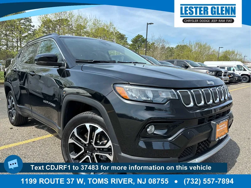 2022 Jeep Compass Limited in Diamond Black Crystal P/C — front three-quarter view