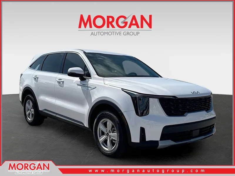 2026 Kia Sorento LX in Glacial White Pearl — front three-quarter view