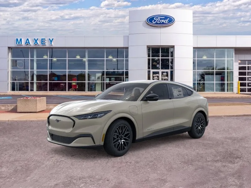 2026 Ford Mustang Mach-E Premium in Desert Sand — front three-quarter view