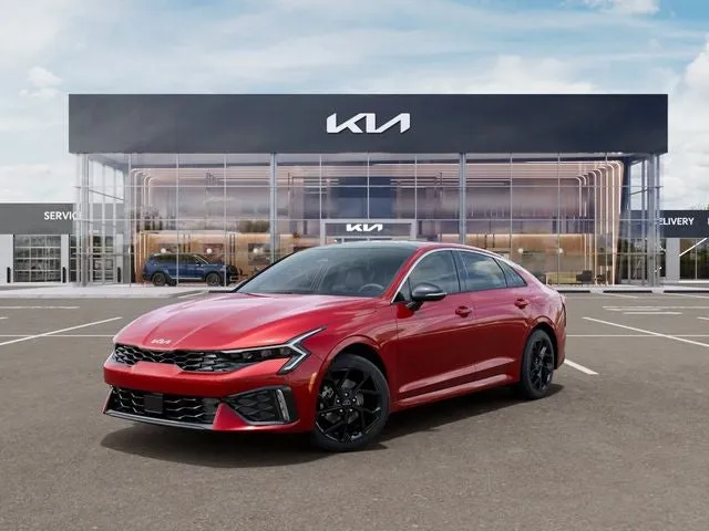 2026 Kia K5 GT-Line ETA- JUL. 2026 in Red — front three-quarter view