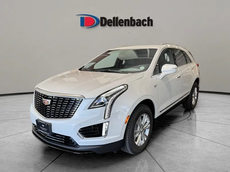 2026 Cadillac XT5 Luxury in Crystal White Tricoat — front three-quarter view
