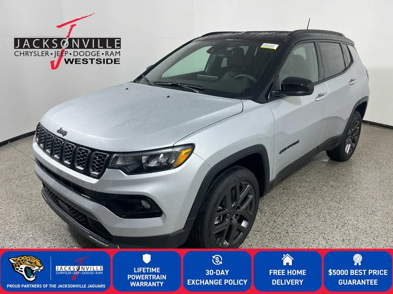 2026 Jeep Compass Limited Altitude in Silver Zynith Metallic Clear-Coat Exterior Paint — front three-quarter view
