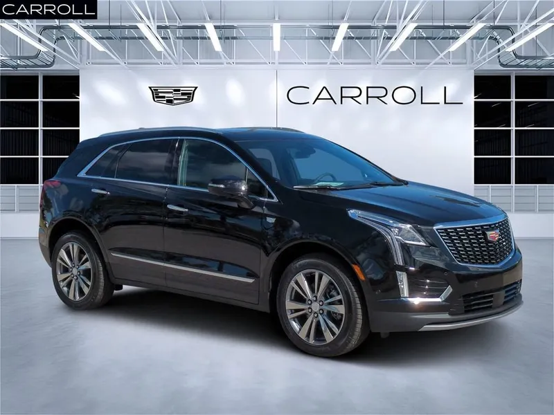 2026 Cadillac XT5 Premium Luxury in Stellar Black Metallic — front three-quarter view