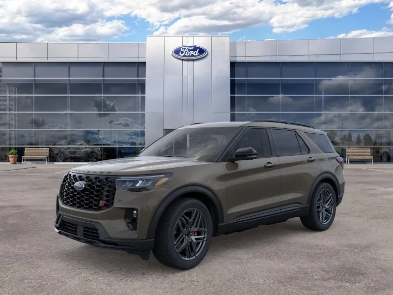 2026 Ford Explorer ST in Marsh Gray — front three-quarter view