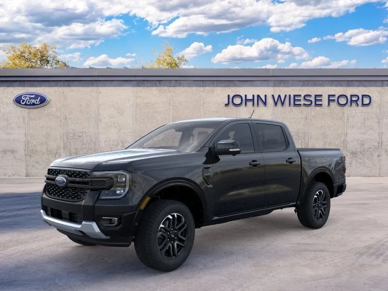 2025 Ford Ranger CREW CAB LARIAT 4X4 in Shadow Black — front three-quarter view