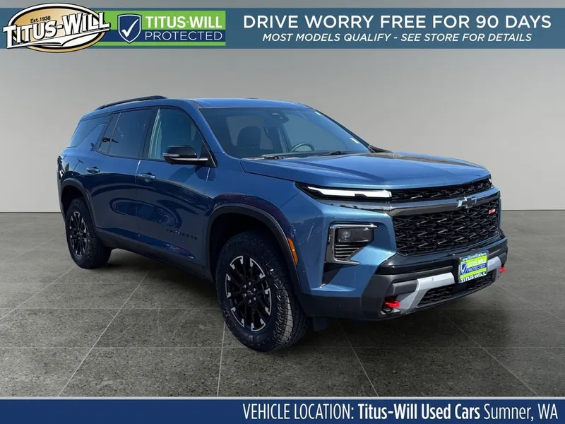 2025 Chevrolet Traverse Z71 in Lakeshore Blue — front three-quarter view