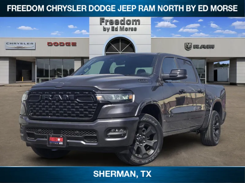 2026 RAM Ram 1500 RAM 1500 LONE STAR CREW CAB 4X4 5'7' BOX in Granite Crystal Metallic Clear-Coat Exterior Paint — front three-quarter view