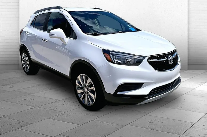 2019 Buick Encore Preferred in Summit White — front three-quarter view