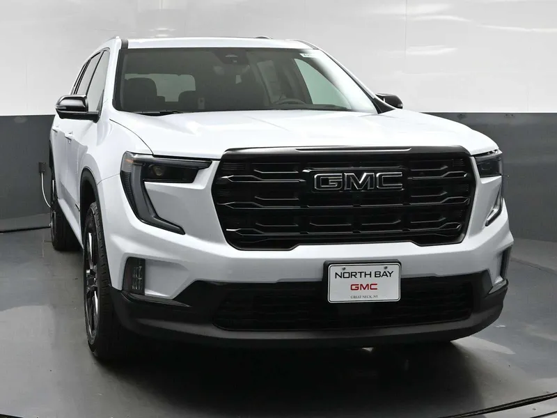 2026 GMC Acadia Elevation in Glacier White Tricoat — front three-quarter view