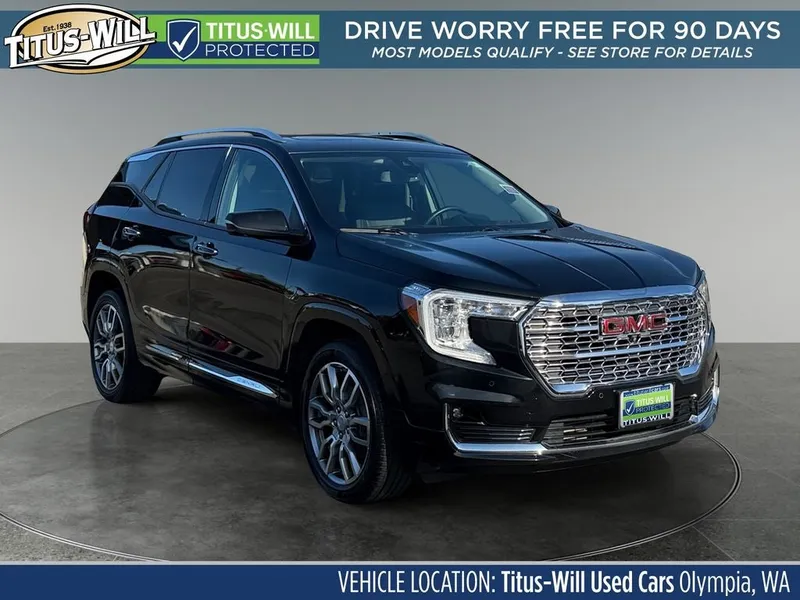 2023 GMC Terrain Denali in Ebony Twilight Metallic — front three-quarter view