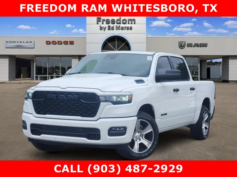 2026 RAM Ram 1500 RAM 1500 EXPRESS CREW CAB 4X2 5'7' BOX in Bright White Clear-Coat Exterior Paint — front three-quarter view