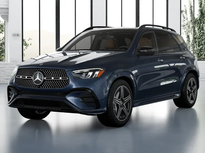 2026 Mercedes-Benz GLE 450 in Twilight Blue Metallic — front three-quarter view