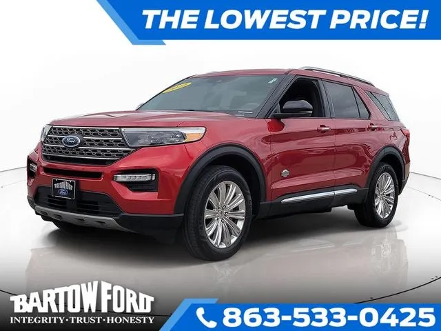 2022 Ford Explorer King Ranch 3.0 V-6 in Rapid Red Metallic Tinted Clearcoat — front three-quarter view