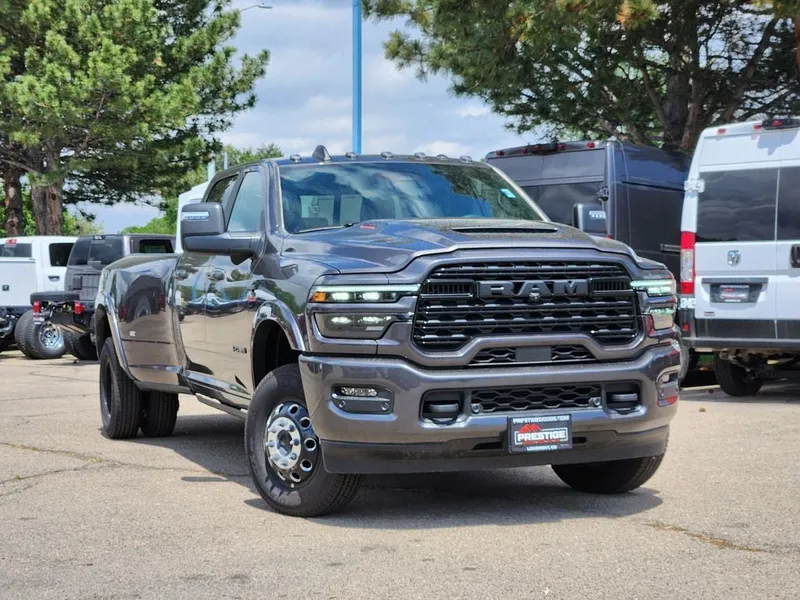 2026 RAM 3500 RAM 3500 LIMITED CREW CAB 4X4 8' BOX in Granite Crystal Metallic Clear-Coat Exterior Paint — front three-quarter view