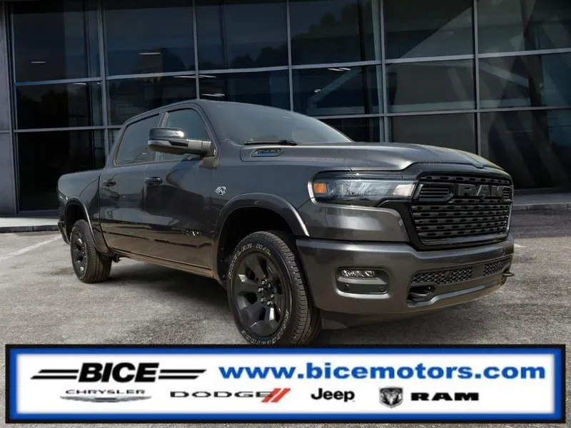 2026 RAM Ram 1500 Big Horn Crew Cab 4x4 in Granite Crystal Metallic Clear-Coat Exterior Paint — front three-quarter view