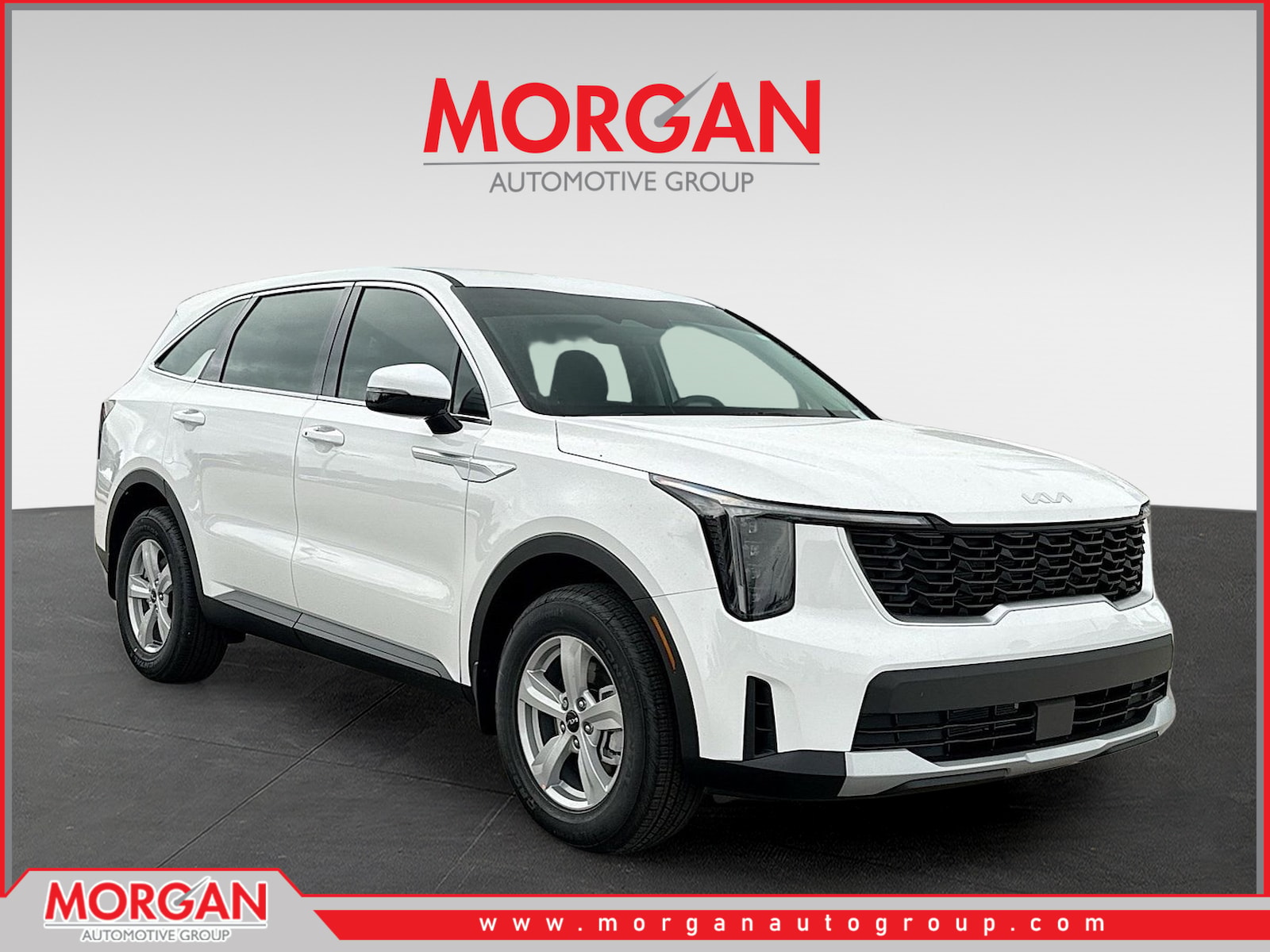 2026 Kia Sorento LX in Glacial White Pearl — front three-quarter view