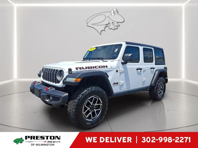 2025 Jeep Wrangler Rubicon in Bright White Clearcoat — front three-quarter view