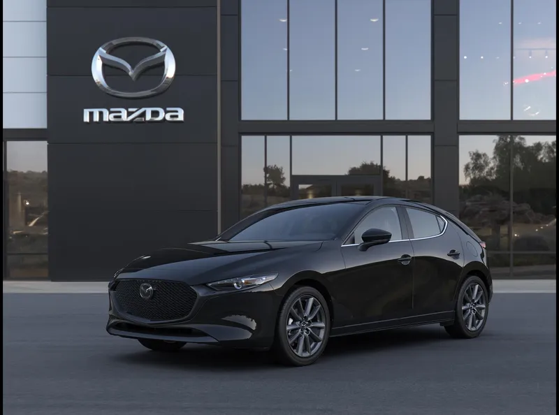 2026 Mazda Mazda3 Hatchback 2.5 S Preferred in Jet Black Mica — front three-quarter view