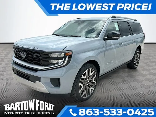 2026 Ford Expedition Max Platinum in Gray Metallic — front three-quarter view
